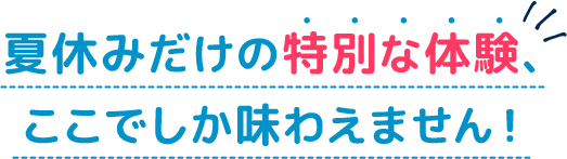 夏休みだけの特別な体験、ここでしか味わえません！